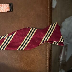 Brooks Brothers Burgundy Bow Tie with Navy and Gold Stripes